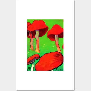 RED VAN GOGH STYLE MUSHROOMS Posters and Art